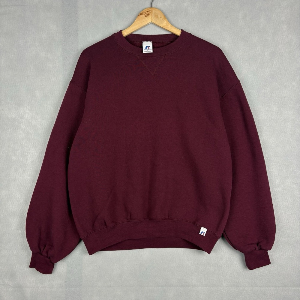 Vintage Russell Athletic Crewneck Sweatshirt Men's Large Burgundy Red Boxy Faded